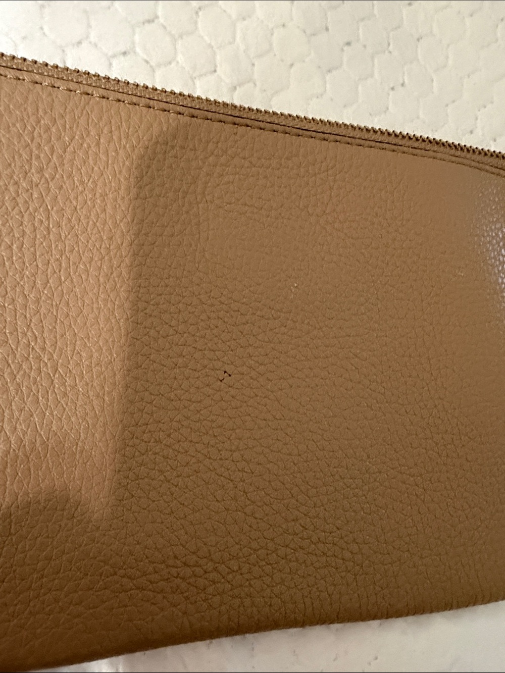 Michael Kors Beige Pebbled Leather Wristlet with Gold MK Emblem - Picture 8 of 10